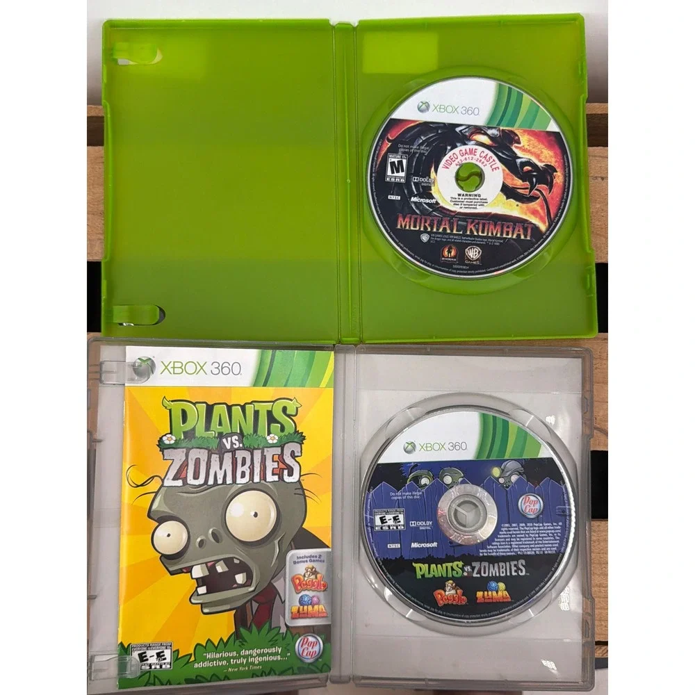 Xbox 360 Game Bundle Plants vs Zombies Peggle Zuma and Mortal Kombat Disc